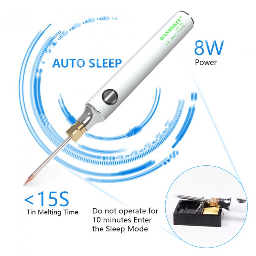 Handskit U5V8W 8W USB Portable Mini Adjustable Temperature Internal Heat Soldering Iron Set