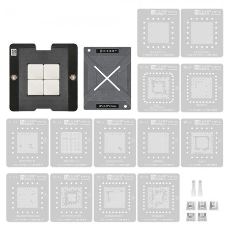 Amaoe Liquid Crystal Display Master Control 27x27mm CPU3 MSD6A918W-WZ / MSD61988AV-U4 / MSD6A801FVA-W4 / MST6M40A / T968-H / MSD6A828EVC / MT5308BADJ / MT5325 / RTD2995D / MT5327AEDJ / Hi3751ARBCV6000N00 / MST6M60FV Tin Planting Reballing Stencil Net with