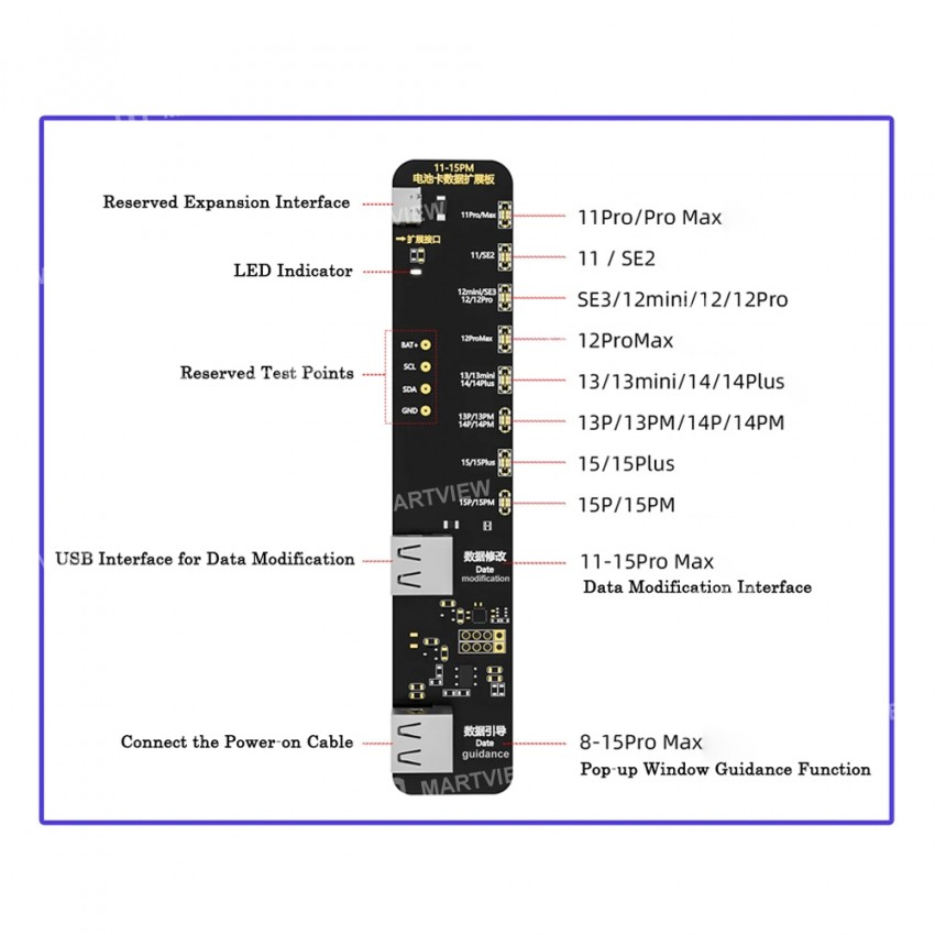 i2c kc02-battery-data-repair-expansion-board-modifying-battery-efficiency-for-iphone-11-15pm-2