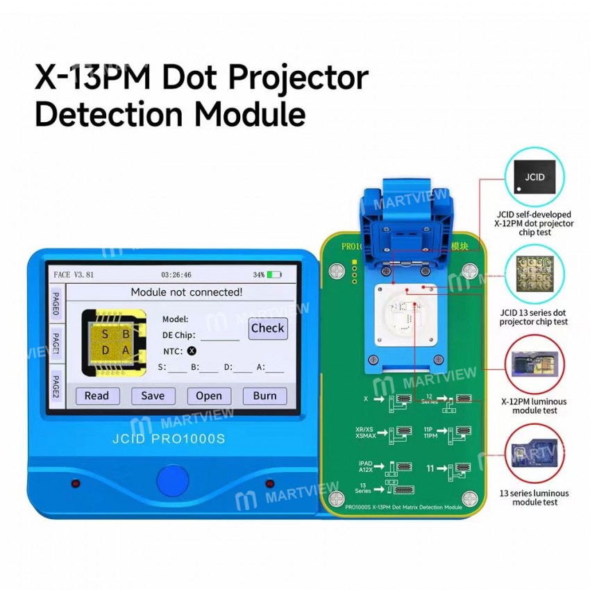 JCID PRO1000S Face Lattice Detection Module for iPhone X to 13Pro Max