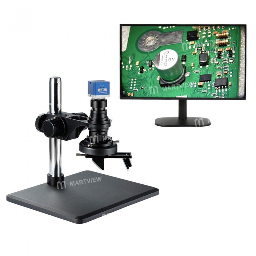 0.7X-5X Zoom Inspection Microscope w/ LED Ring Light on Table Stand + HDMI Camera