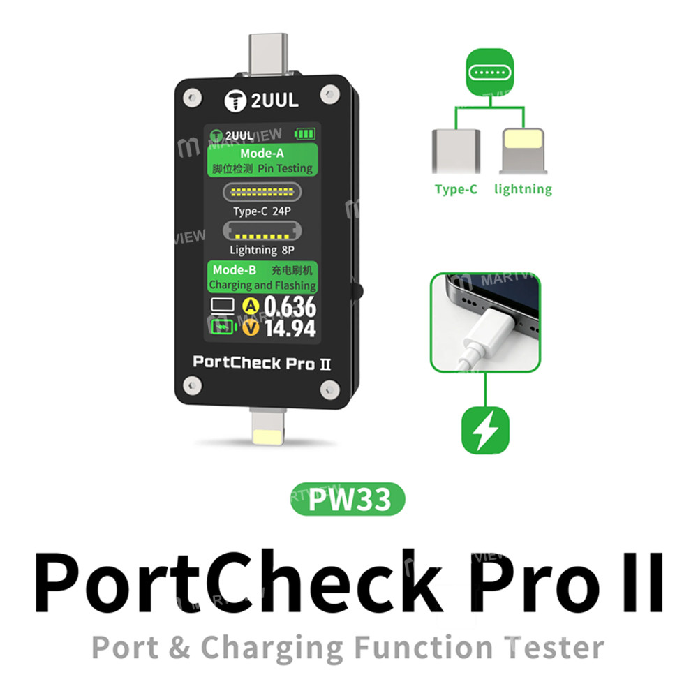 2uul pw33-portcheck-pro-ii-type-c-lightning-charging--port-2-in-1-function-tester-for-apple--android
