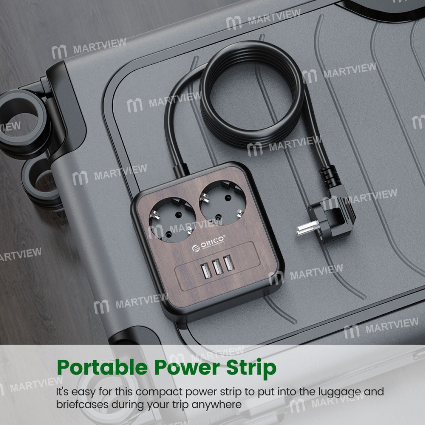 Orico Portable Home Wood Grain Double Sockets Power Strip with 3 USB Ports - EU Plug