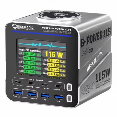 Mechanic G-Power 115W / 160W 8-Port GaN Desktop Charging Station with 15W Wireless Charging
