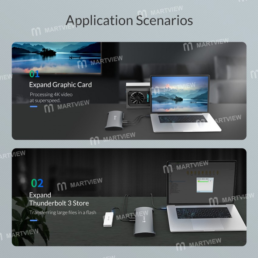Orico TB3-S1 40Gbps USB Type-C to USB3.0 RJ45 Thunderbolt 3 Aluminum Alloy Docking Station