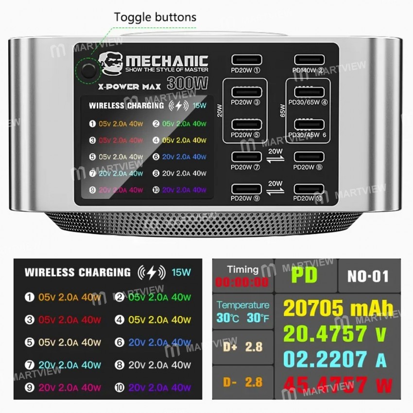 mechanic x-power-series-multiport-digital-display-usb-charger-station-with-wireless-charging-3