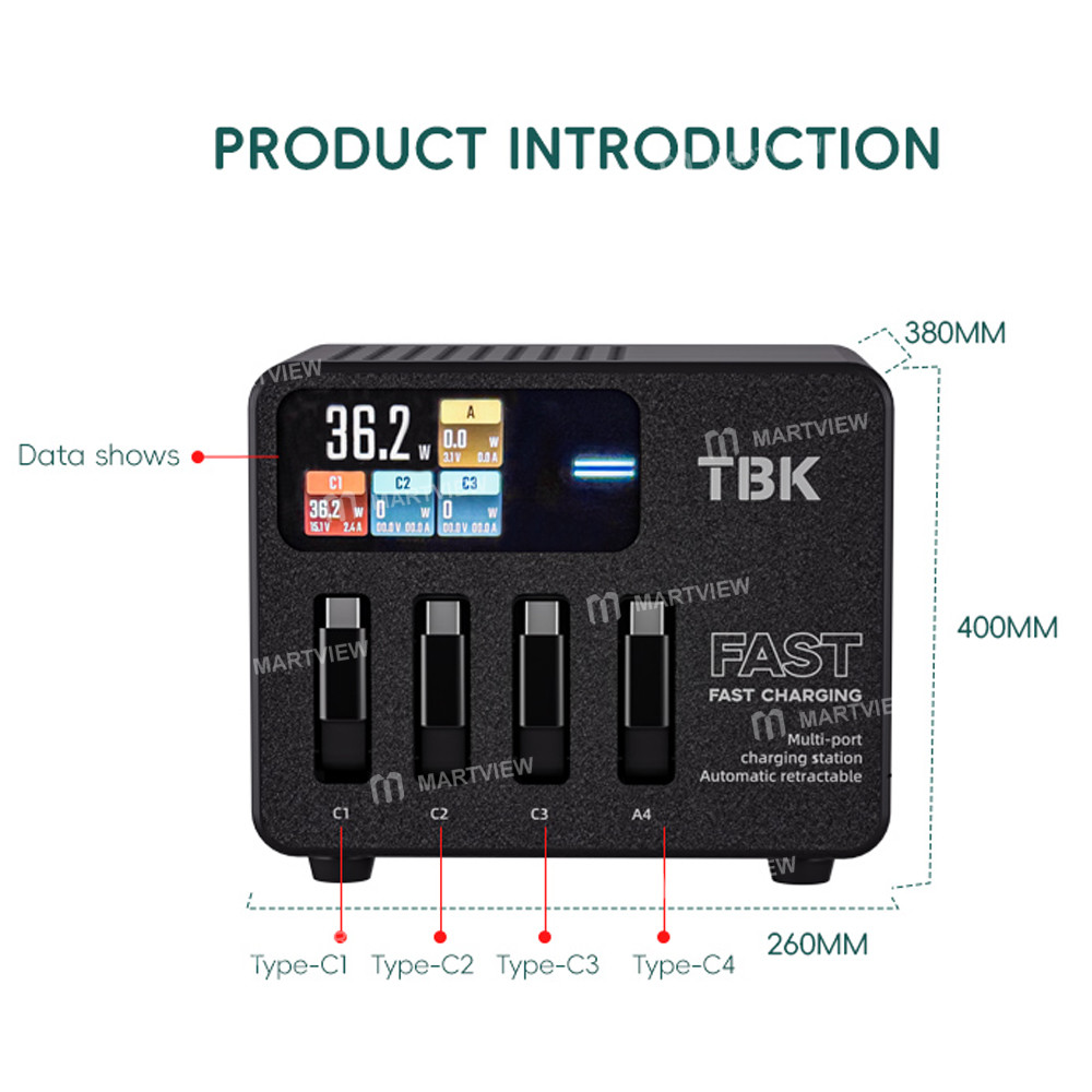 tbk 120w-multi-port-retractable-fast-charging-station-supports-up-to-iphone-40w-android-66w-7