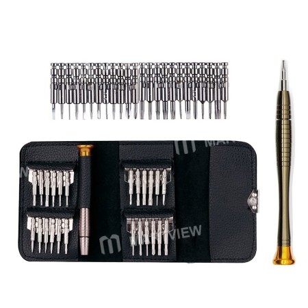 Portable 25 in 1 Screwdriver Set Repair Opening Tool Kit with Leather Case for Mobile Phone