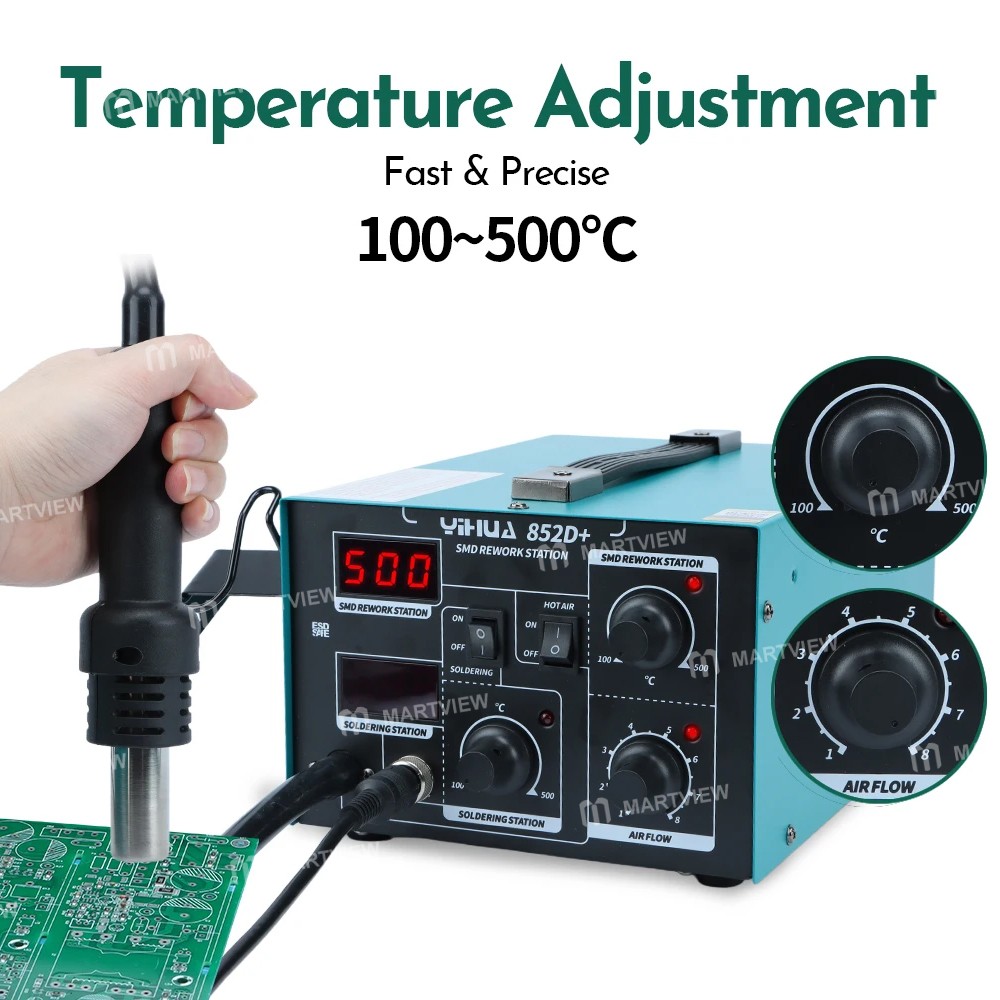 yihua 852d-740w-2-in-1-hot-air-gun-soldering-iron-tips-digital-display-desoldering-rework-station-7