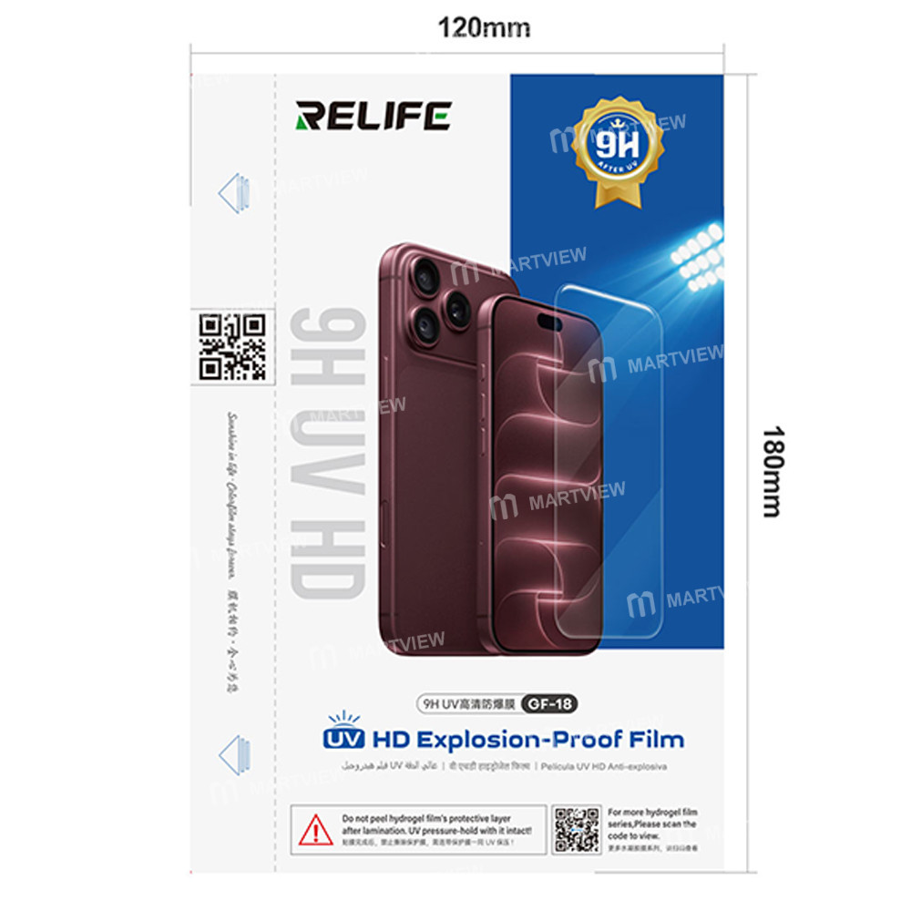 relife gf-18-9h-7-inch-scratch-resistant-high-definition-clarity-oil-repellent-hydrogel-film--25pcs-