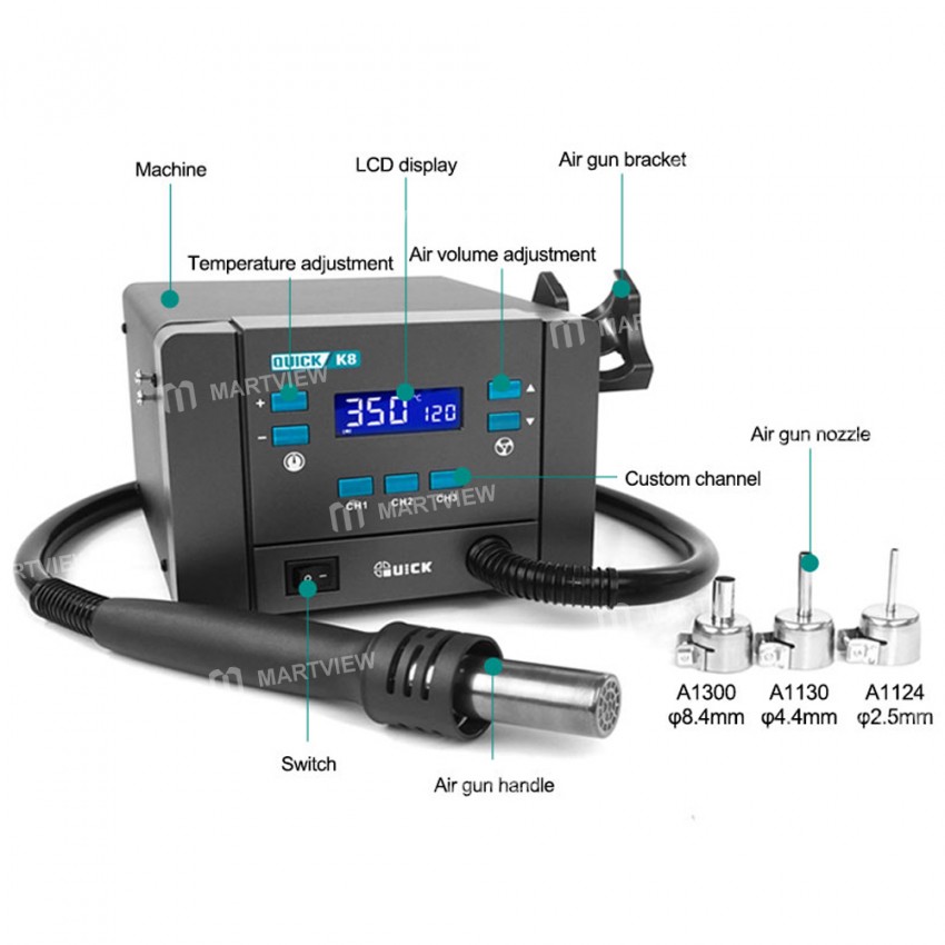 Quick K8 1000W Lead-free Smart Hot Air Desoldering Rework Station