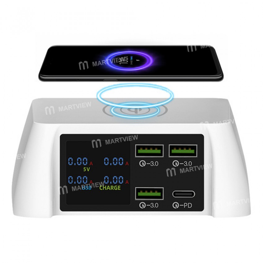 100W Multi-ports USBQC 3.0 Fast Charger Station with 15W Wireless Charger