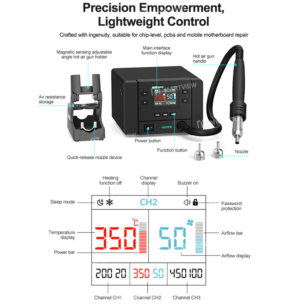quick k8-pro-1000w-intelligent-hot-air-rework-station-for-chip-level-repair-pcb-assembly-work-15