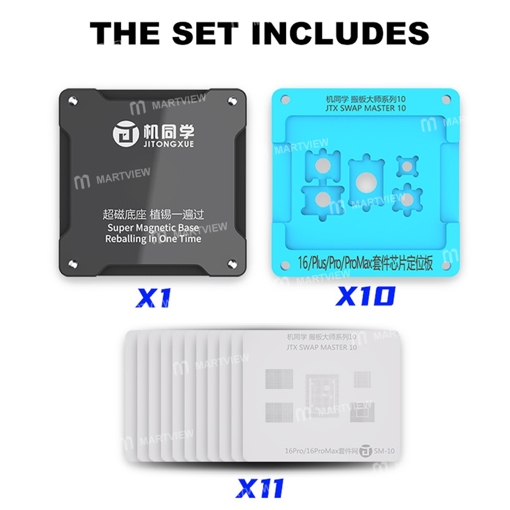 jtx sm-01-swap-board-chips-bga-reballing-stencil-platform-set-for-iphone-8-to-16pro-max-3