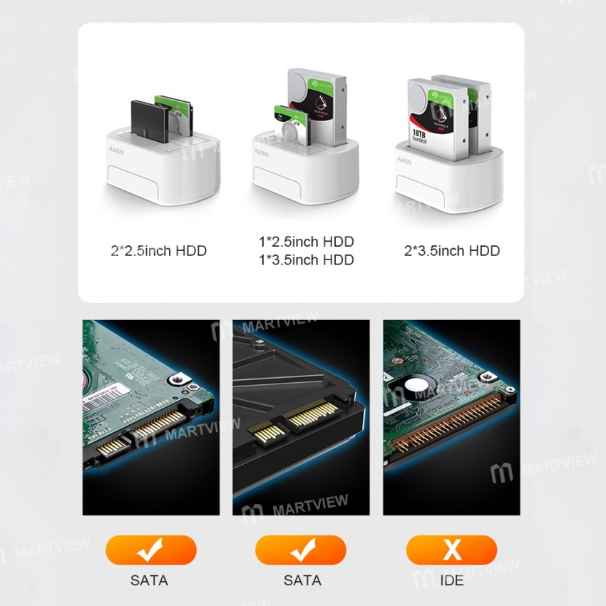 Maiwo K3062A SATA USB3.0 Dual Bay HDD Docking Station for 2.5 / 3.5-inches SSD / Mechanical Hard Dri