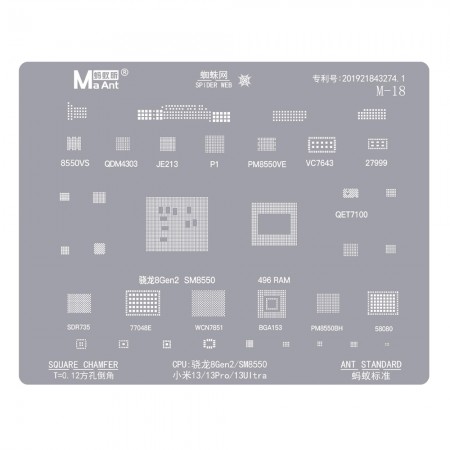 MaAnt MI18 Snapdragon 8 Gen 2 / SM8550 CPU Universal BGA Reballing Stencil for Xiaomi 13 Series