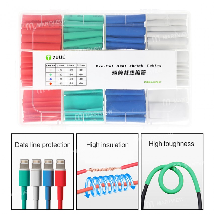 2UUL Multiple Specifications Polyolefin Pre-cut Heat Shrink Tubing - 200Pcs