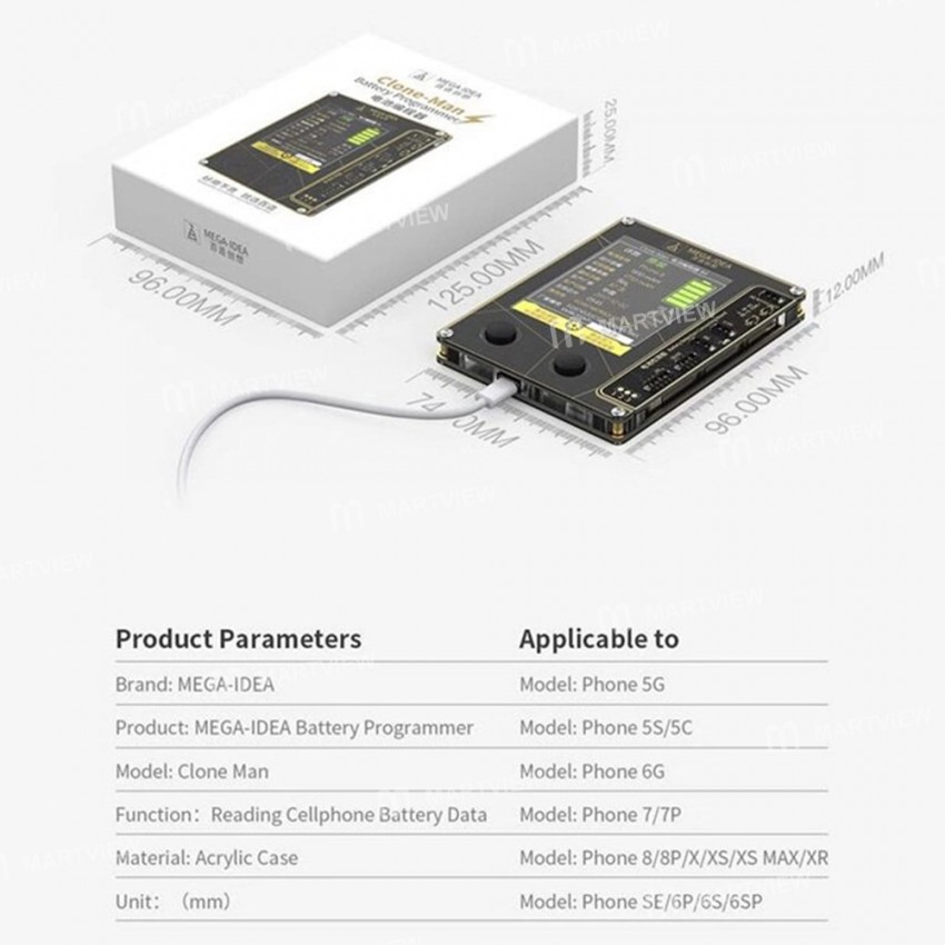 Mega-Idea Clone Man Battery Programmer for iPhone Xs Max /  Xs / X /  XR / 8 Plus /  8 / 7 Plus / 7