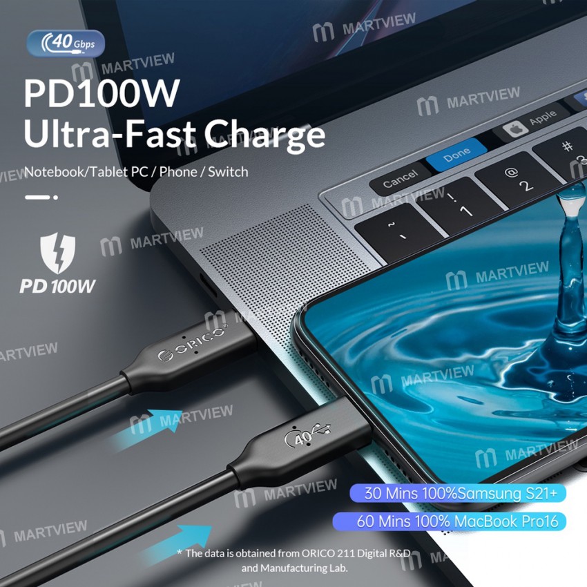 Orico U4C Series PD100W 40Gbps USB4.0 Type-C Fast Charge Cable Compatible with Thunderbolt 3
