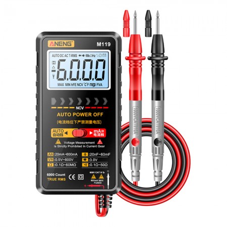 Aneng M119 Portable 6000 Counts True RMS NCV Automatic Digital Display Multimeter