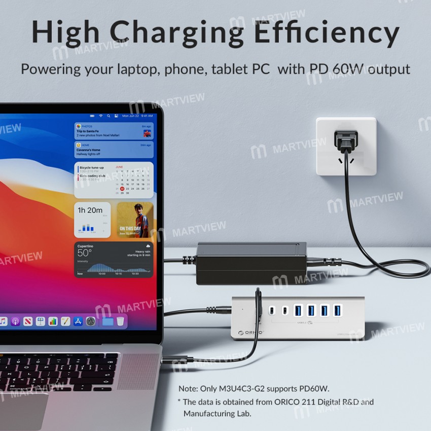 rico m3u4-series-aluminum-alloy-4-port-usb-32-10gbps-hub-with-pd-charging-for-macbook-12