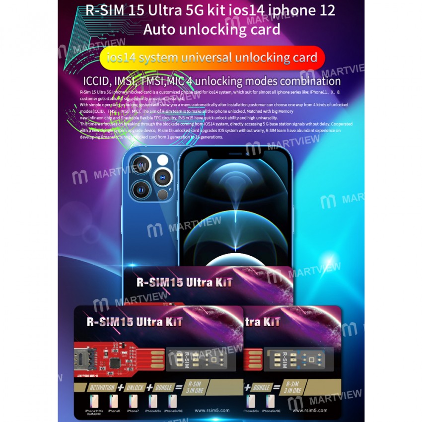 Replacement r sim 15 ultra 5g kit auto unlocking card for iPhone 12 ios 14