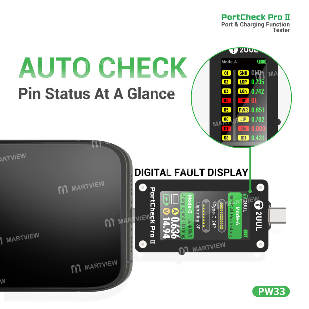 2uul pw33-portcheck-pro-ii-type-c-lightning-charging--port-2-in-1-function-tester-for-apple--android