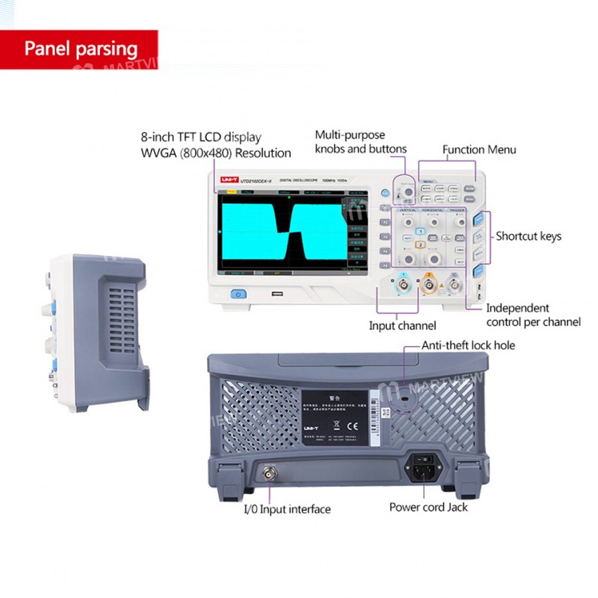UNI-T UTD2102CEX-II 100Mhz Dual Channel 1GS / s Sampling Rate Digital Storage Oscilloscope with 8 In
