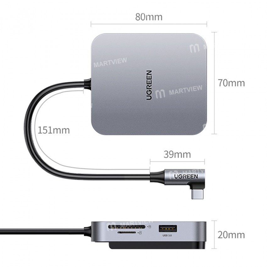 Ugreen CM521 Magnetic 5-in-1 USB 3.0 to TF / SD Card Type-C HUB for iMac All-in-one