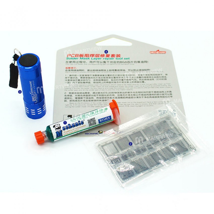 Mechanic S1512 UV Glue Board Green Oil Net Flashlight Soldering Paste Kit for BGA PCB Rework Circuit