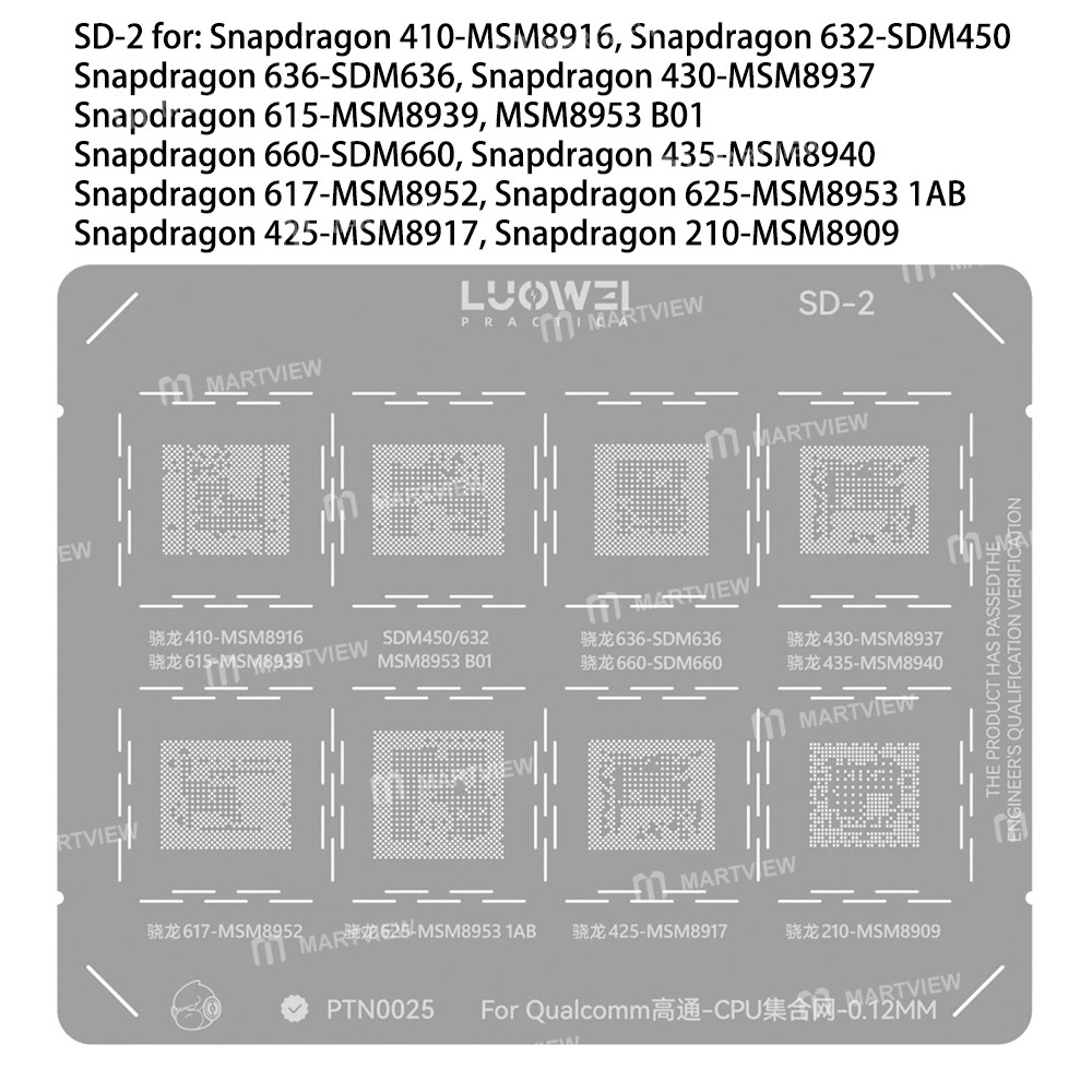 luowei cpu-series-bga-reballing-stencil-set-for-apple-hisilicon-kirin-mediatek-qualcomm-9