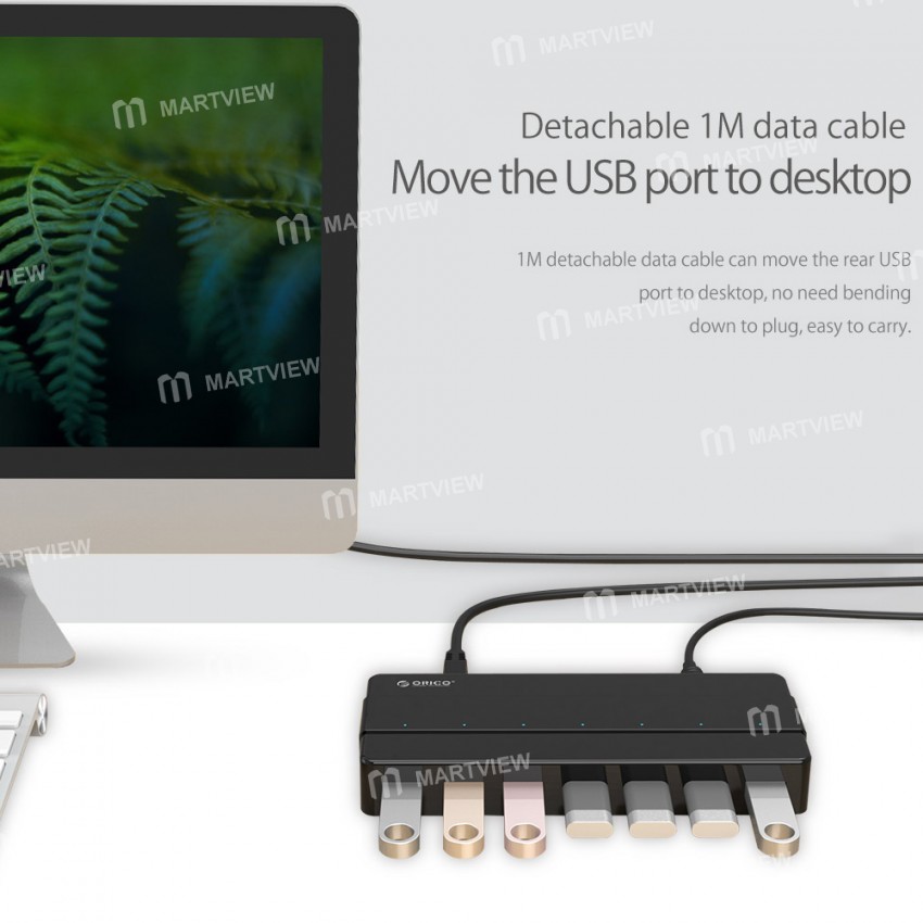 Orico H7928-U3 7-Port Superspeed USB 3.0 HUB with 12V Power Adapter for Desktop Computer Laptop