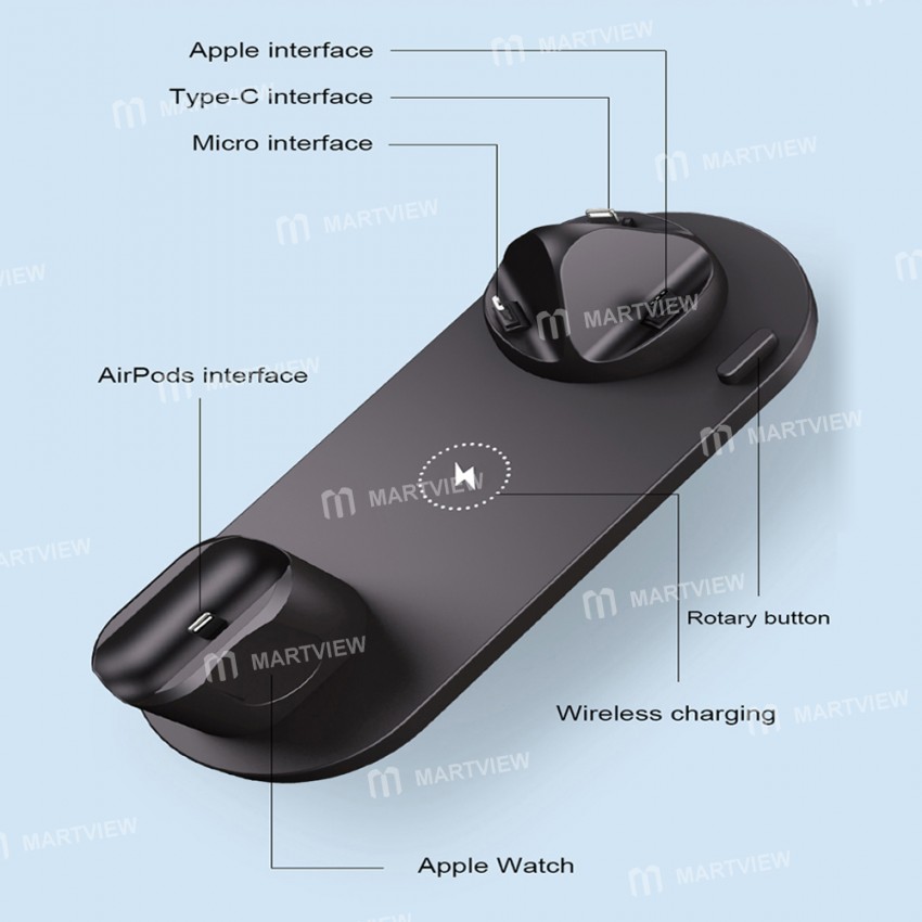 6-in-1 10W Qi Fast Wireless Charger Stand for Apple Watch/iPhone/Airpods Pro/Samsung/Xiaomi