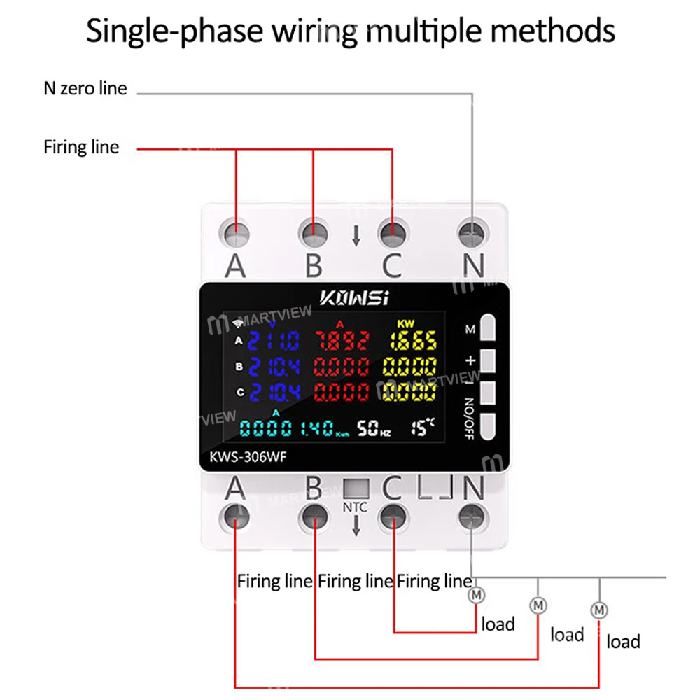 kws 306-series-hd-color-screen-three-phase-four-wire-rail-mounted-multifunction-meter-with-rs485-com