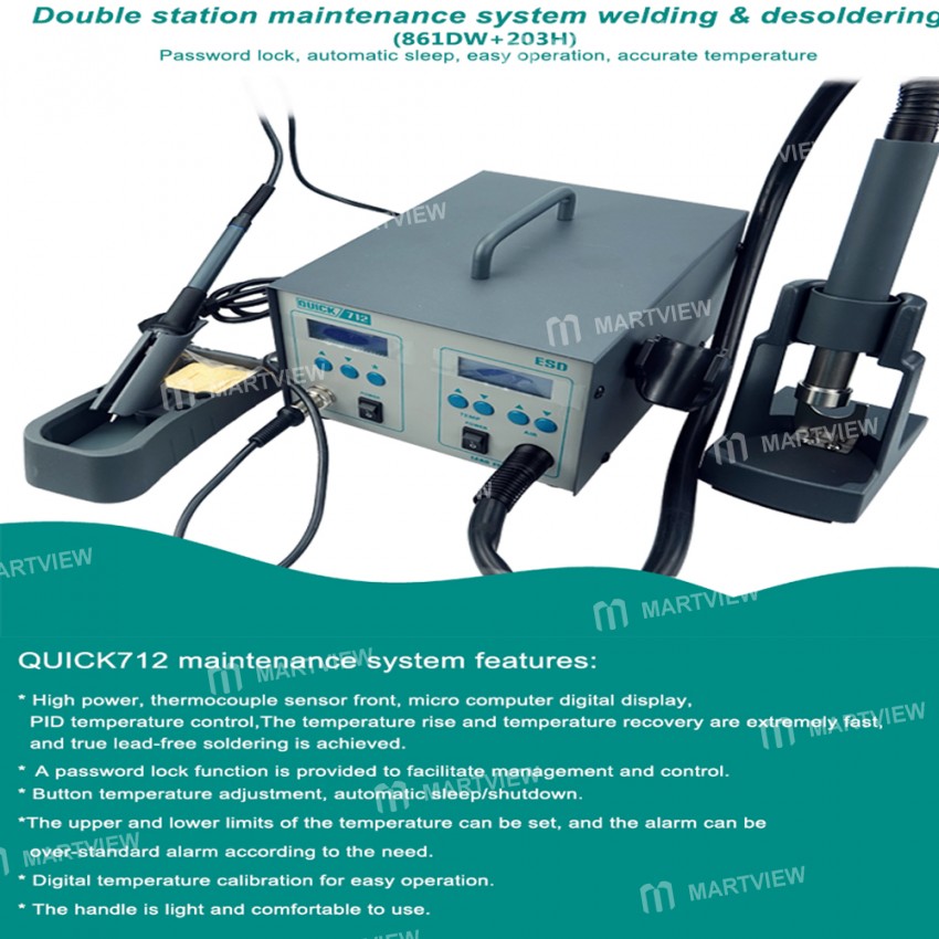 Quick 712 2in1 Hot Air Gun Soldering Rework Station 90W Dual Digital Display Temperature Adjustable