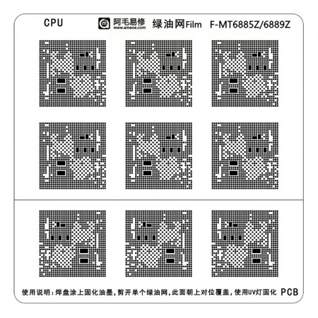Amaoe F-MT6885Z / 6889Z CPU Green Oil BGA Reballing Stencil for MTK MT6885Z / MT6889Z Dimensity 1000 Plus / 1000L