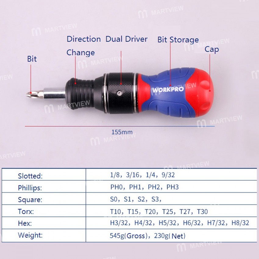Workpro 38-in-1 Multipurpose Double Drive Stubby Ratchet Screwdriver Set with CR-V Bits