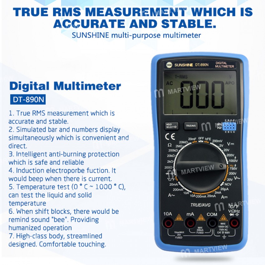 Sunshine DT-890N Digital Handheld Intelligent Voltage Current Test Meter Handheld LCD Screen Digital