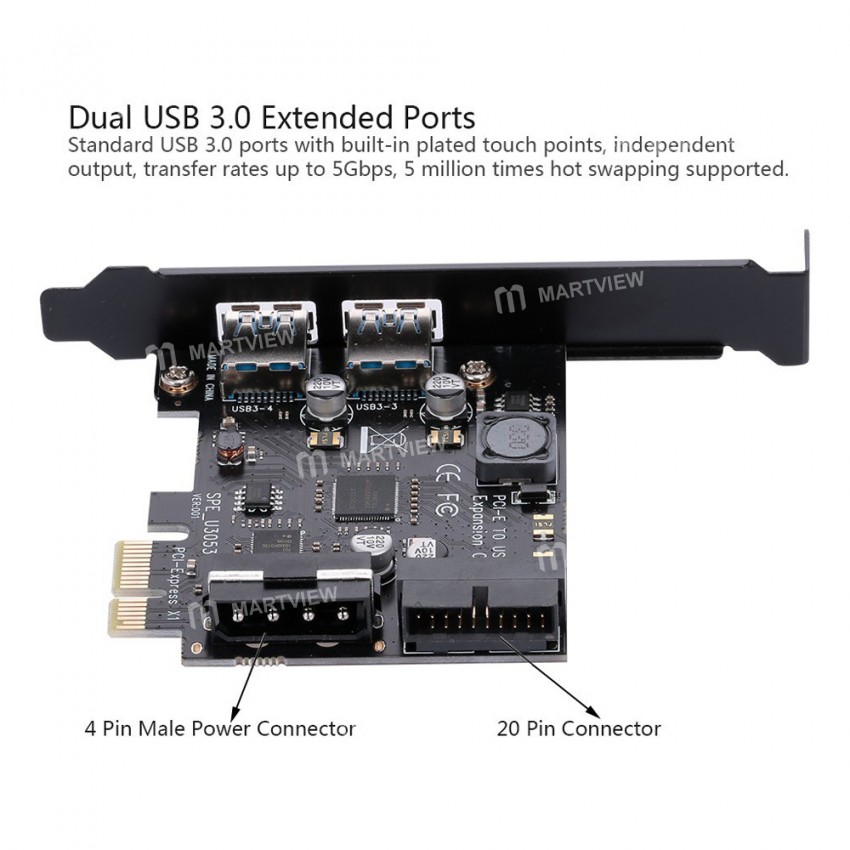 STW-3002 NEC Chip PCI-E to USB 3.0 2-Port PCI Expansion Card with 19-Pin Connector for Win XP/7/8