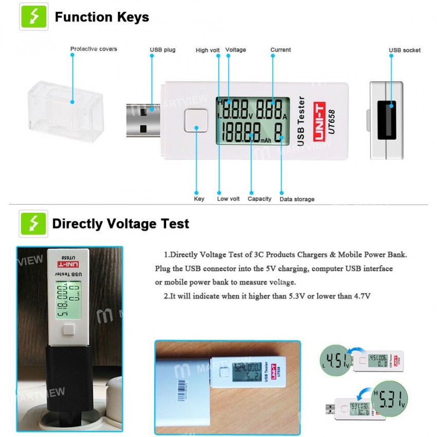 UNI-T UT658 USB Tester Chargers Voltmeter Tester U Disk Doctor for Mobile Phone Pad Table