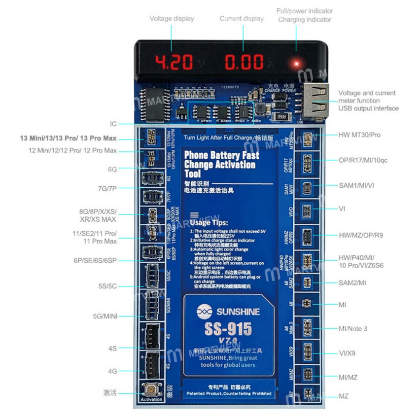 Sunshine SS-915 V7.0 Universal Battery Activation Board for iPhone 4 to 13Pro Max Samsung Huawei