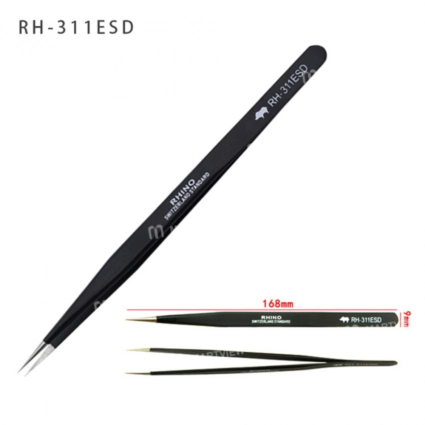 pro rhino-tools-esd-anti-static-high-precision-super-hard-long-style-tweezers--4pcs-4