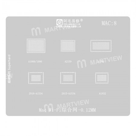 Amaoe MAC8 0.12mm WiFi Comprehensive BGA Reballing Stencil for Macbook A1989 / A1990 / A2159 / A1706 / A1534 / A1932