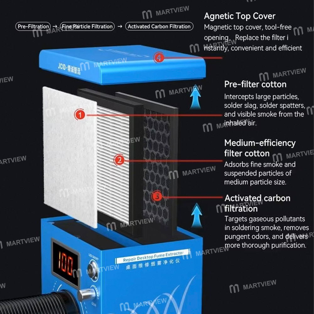 jcid fe-01-desktop-smart-soldering-fume-extractor-with-led-light-for-pcb-welding-repair-5