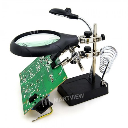 Magnifying Glass with LED 2 Auxiliary Clip Magnifier Soldering Solder Iron Stand Holder Station Repair Tool