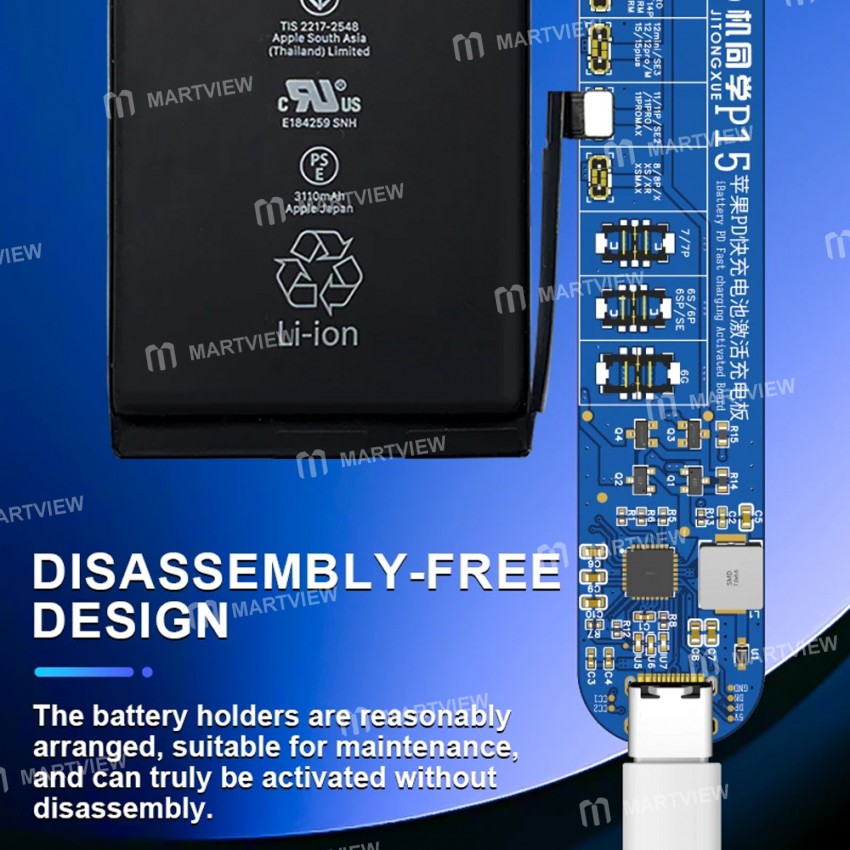 jtx p15-disassembly-free-battery-charging-activation-board-with-pd-charging-for-iphone-6-to-15pro-ma