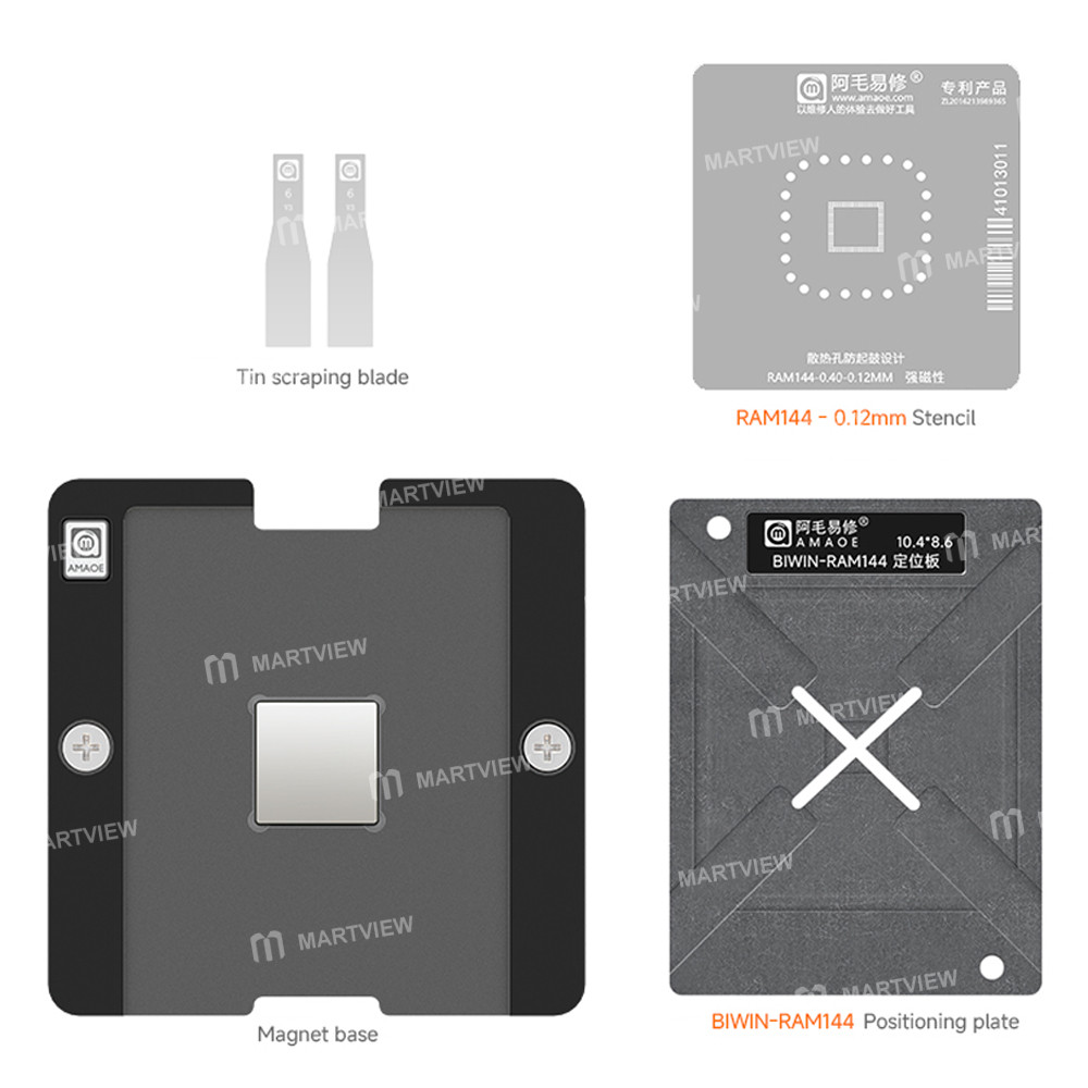 amaoe 012mm-biwin-ram144-04-spacing-memory-chips-bga-reballing-stencil-tin-plating-platform-set-2