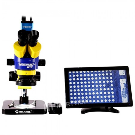 MECHANIC MC75T-B1 7-45X Trinocular Stereo Microscope With Camera Display Big Base Extension Holder LED Light Stereo Zoom Microscope for Phone MainBoard Repair Electronics Industry