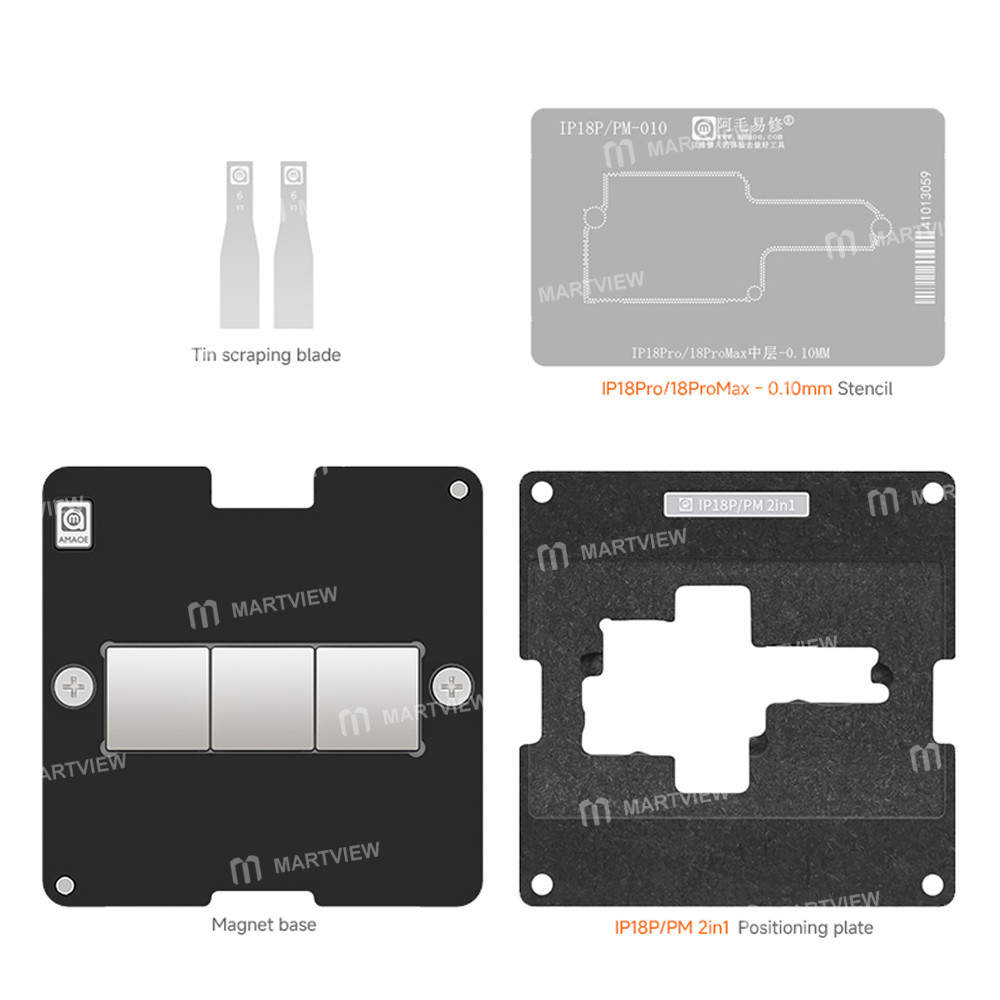 amaoe ip18-series-middle-layer-bga-reballing-stencil-tin-plating-platform-set-for-iphone-18-pro-18pr