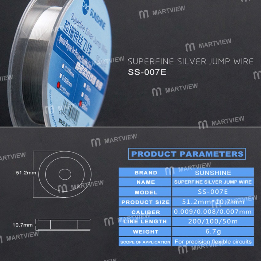 Sunshine SS-007E 0.007mm 0.009mm 200M Precision Flexible Circuit Dedicated Ultra-fine Silver Fly Wir